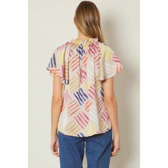 Entro V-Neck Flutter Sleeve Blouse, Latte - Picture 4 of 7